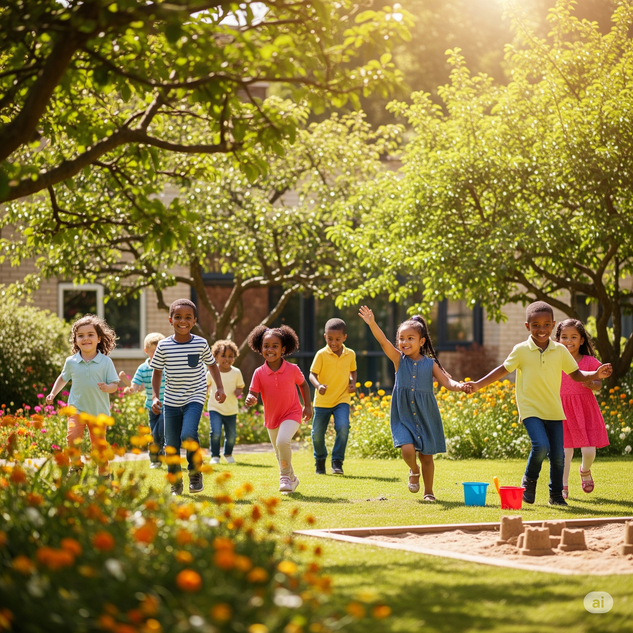 Parquinho externo com escorregador e balanços